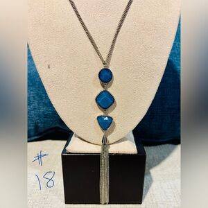 Chicos Blue Stone Pendant, Silver Necklace